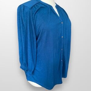 CJ Banks 2X Shirt‎ Top Blue V Neck 3/4 Sleeve Stretch Womens Casual Travel